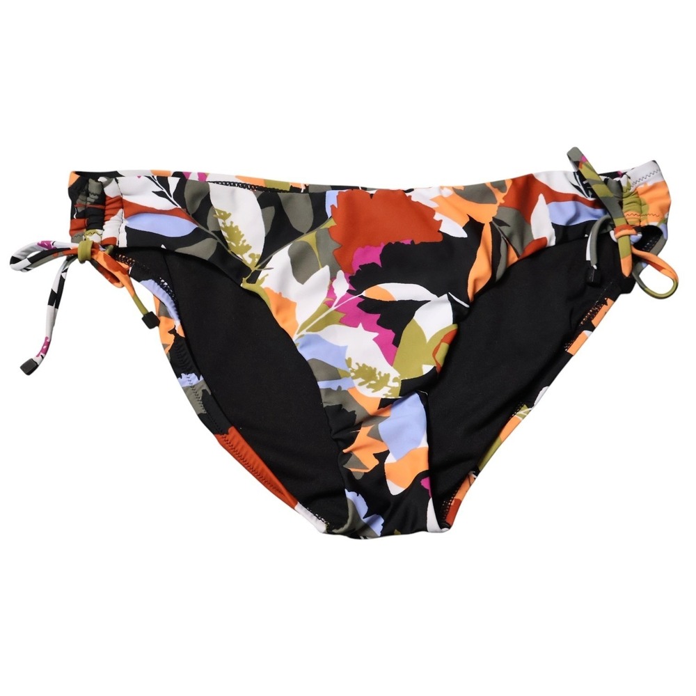 Bar III Bikini Bottom L Olive Pink Orange Floral Hipster Adjustable Side Tie